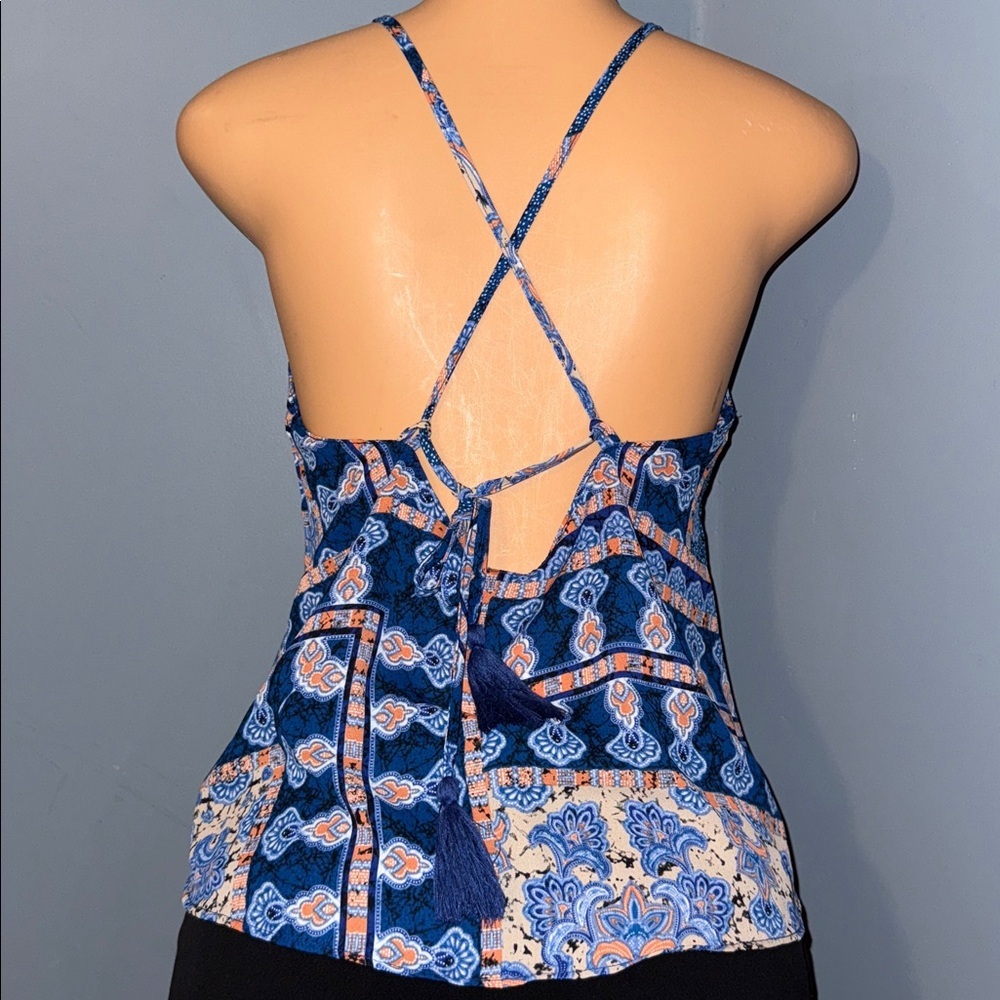 Fab’Rik Blue Patterned Spaghetti Strap Top - Size Medium - Picture 3 of 3